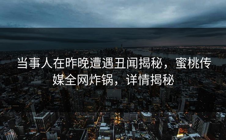 当事人在昨晚遭遇丑闻揭秘，蜜桃传媒全网炸锅，详情揭秘