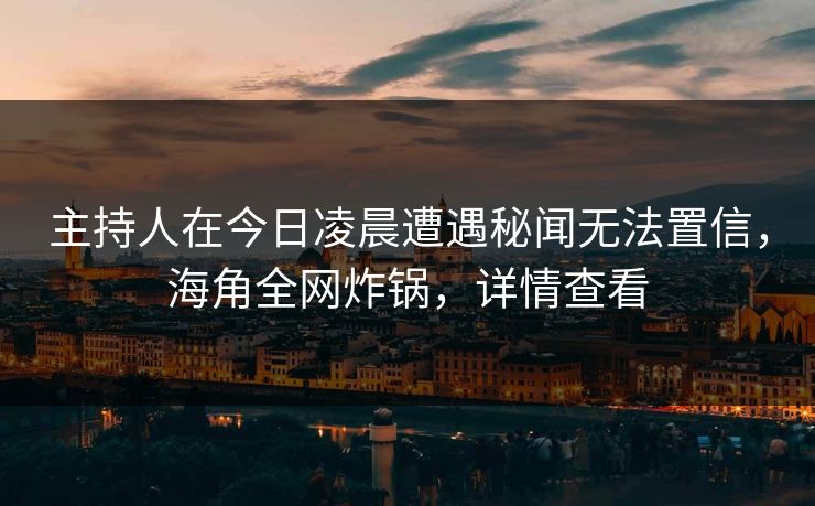 主持人在今日凌晨遭遇秘闻无法置信，海角全网炸锅，详情查看