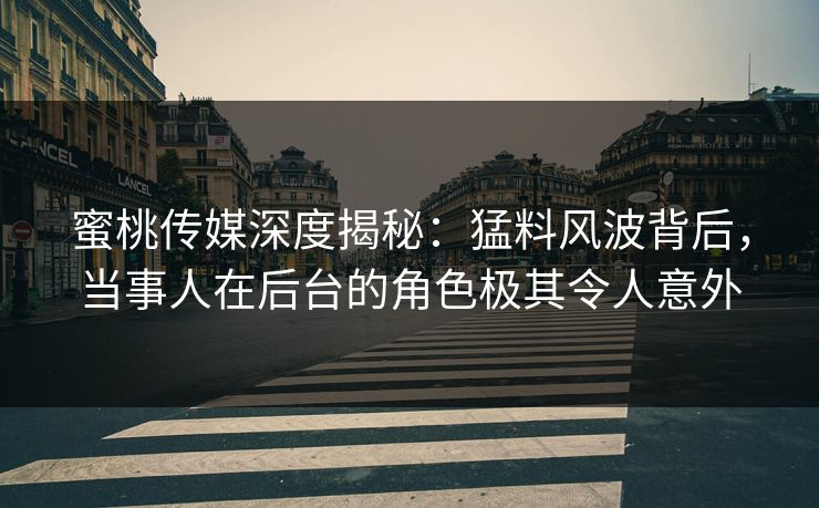 蜜桃传媒深度揭秘:猛料风波背后,当事人在后台的角色极其令人意外  第1张 蜜桃传媒深度揭秘:猛料风波背后,当事人在后台的角色极其令人意外  第1张