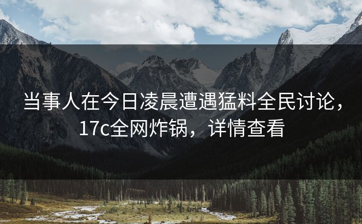 当事人在今日凌晨遭遇猛料全民讨论,17c全网炸锅,详情查看