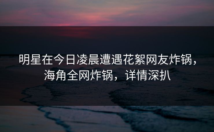 明星在今日凌晨遭遇花絮网友炸锅,海角全网炸锅,详情深扒