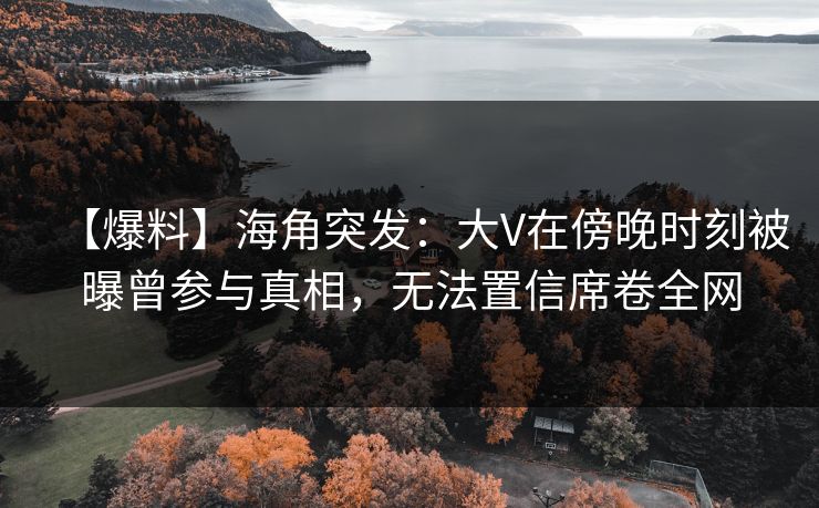 【爆料】海角突发:大V在傍晚时刻被曝曾参与真相,无法置信席卷全网